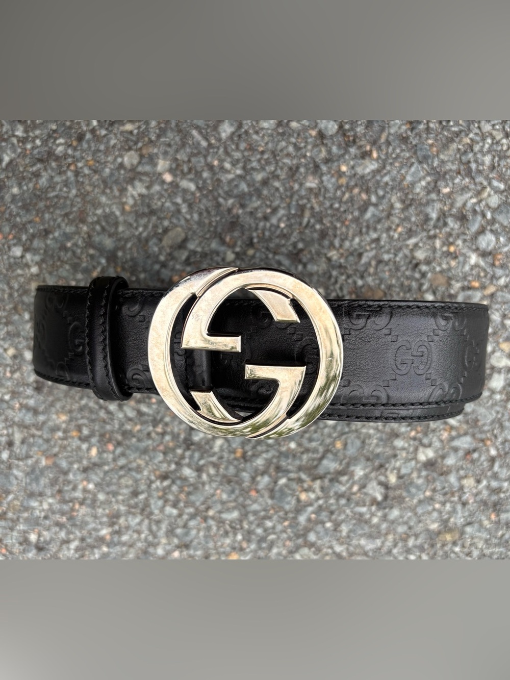 Authentic Gucci Black Guccissima Leather Silver Interlocking G Buckle Belt - Picture 11 of 11